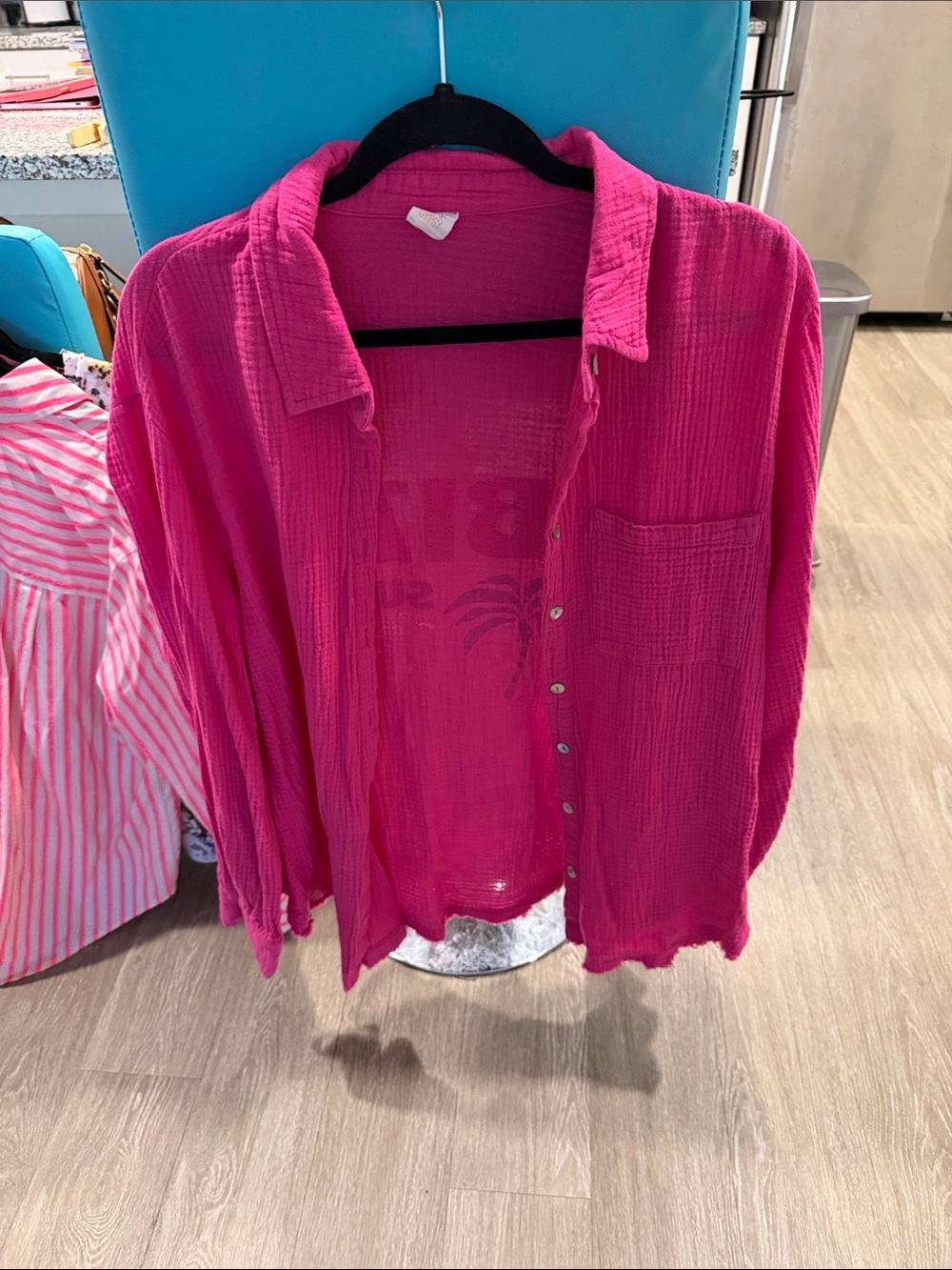 Surf Gypsy Hot Pink Button-Down Gauze Shirt